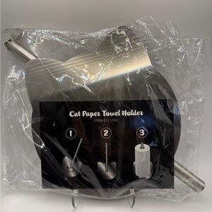 NIB Modern Stainless Steel Cat Paper Towel Holder